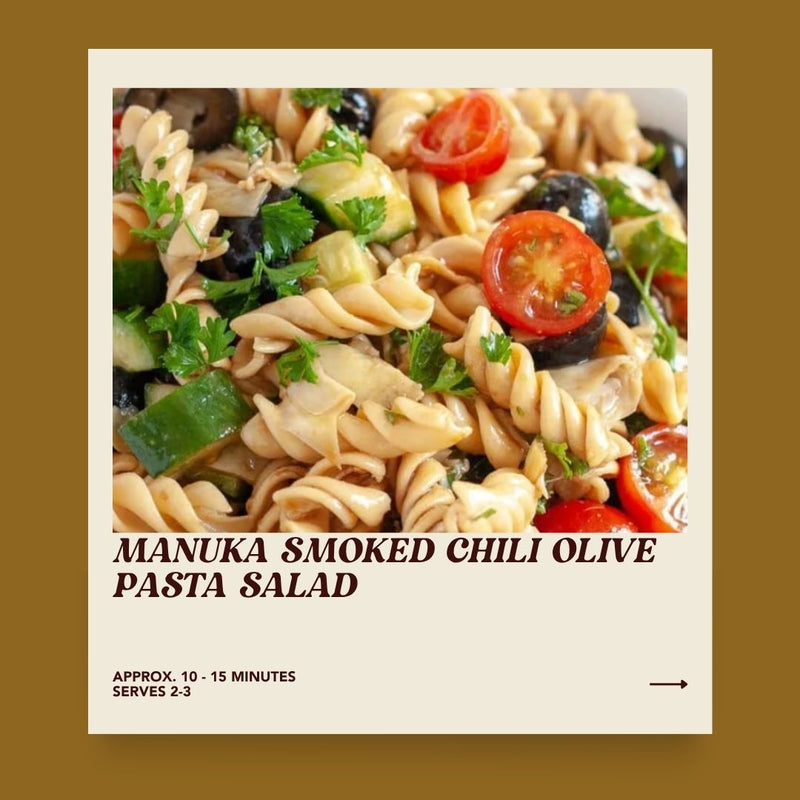 Manuka Smoked Chili Olive Pasta Salad