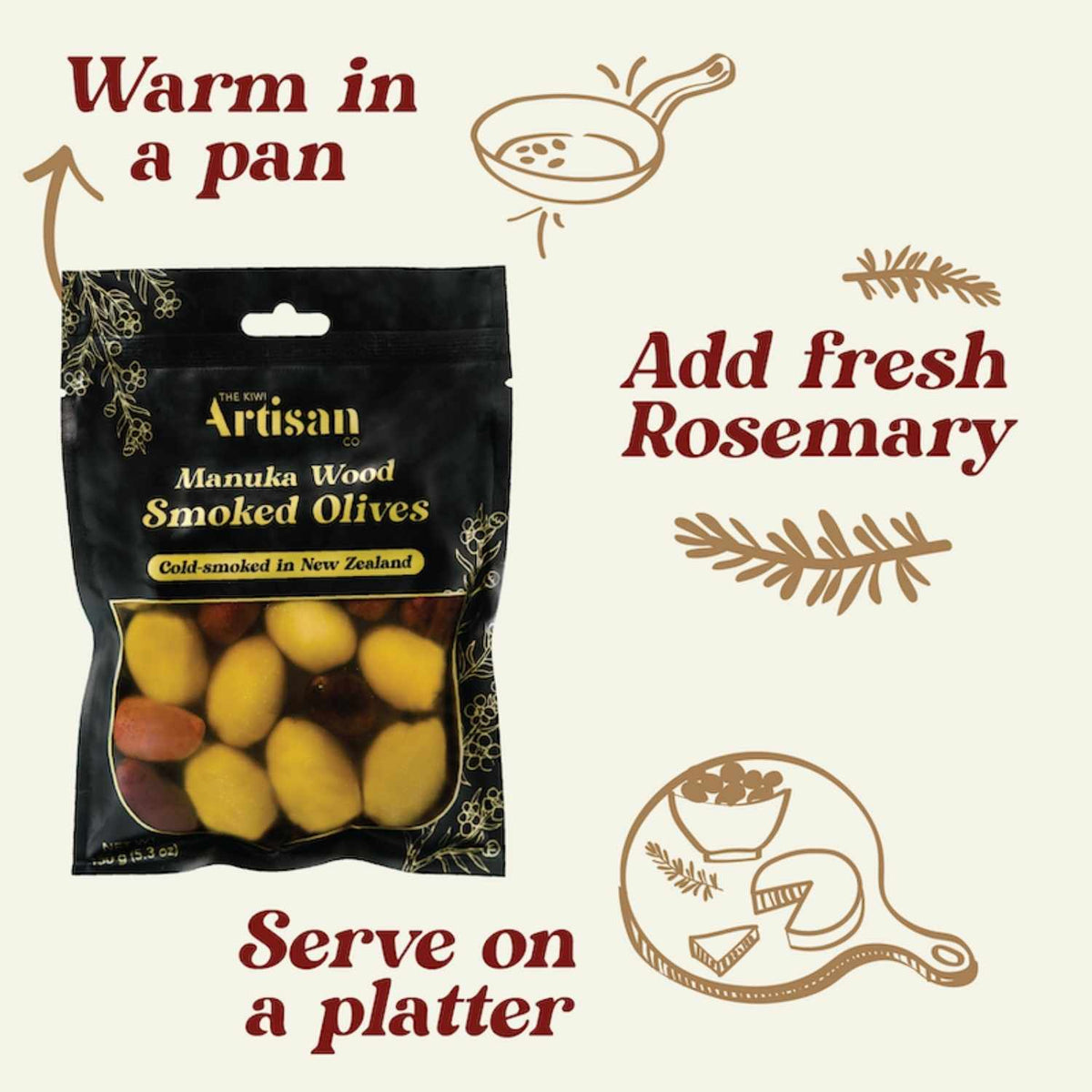 Manuka smoked olives infused with olive oil