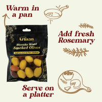 Manuka smoked olives infused with olive oil