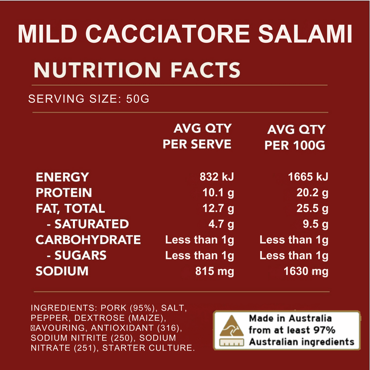 Mild Cacciatore Salami 150g